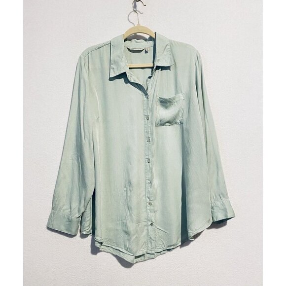 Soft Surroundings Top Womens Large Button Up Tunic Long Sleeve Mint Green 2DC26 - Picture 1 of 6